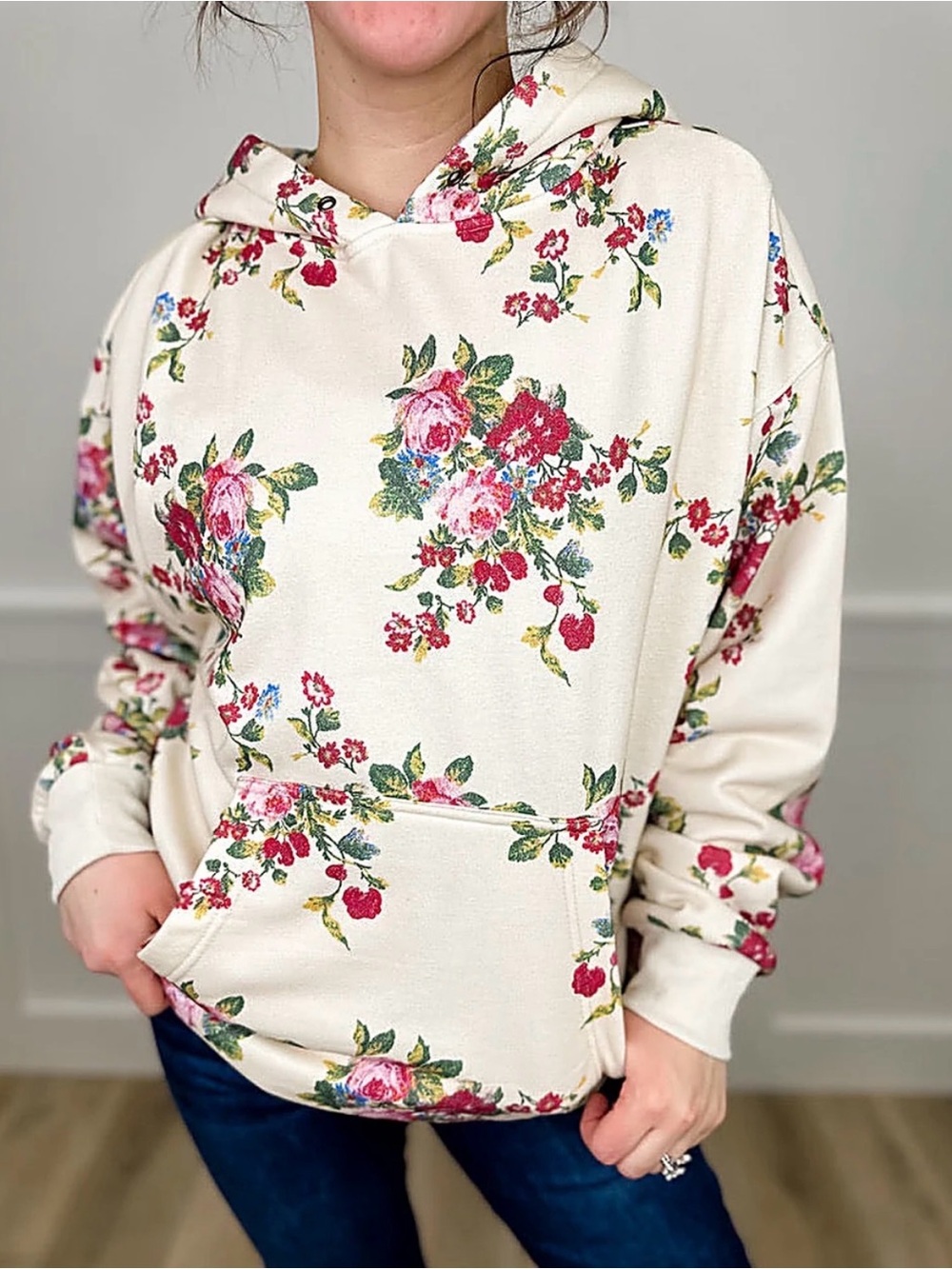 NWT Veveret Boutique Floral Hoodie sz L